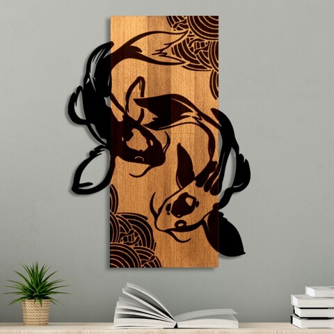 Decoratiune de perete, Fish Yang, Lățime: 43 cm, Nuc / Negru