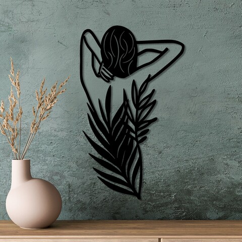 Decoratiune de perete, Flower Woman, Dimensiune: 42 x 70 cm, Negru
