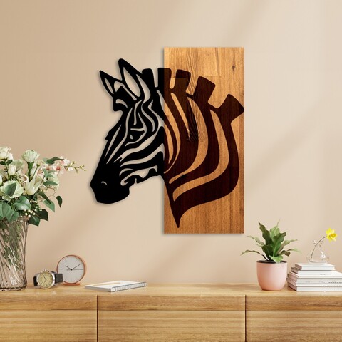 Decoratiune de perete, Zebra v2, Lățime: 48 cm, Nuc / Negru
