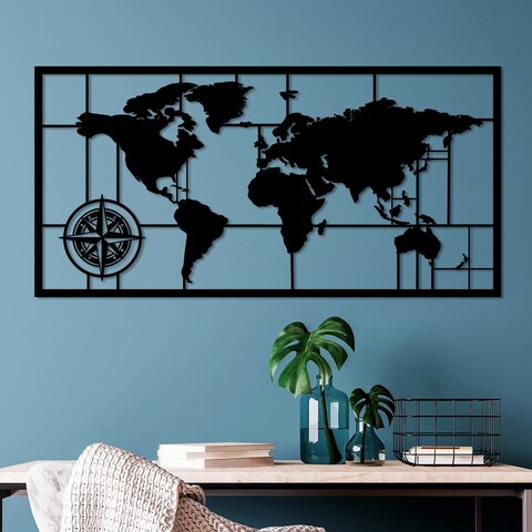 Decoratiune de perete, World Map 9-L, Dimensiune: 50 x 101 cm, Negru