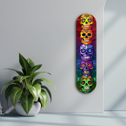 Tablou decorativ, Sugar Skulls v2, Dimensiune: 20 x 80 cm, Multicolor