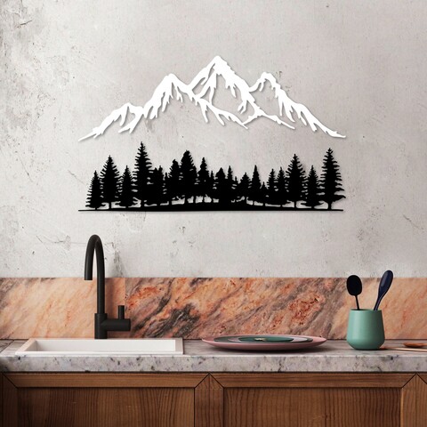 Decoratiune de perete, Nature And Mountain, Dimensiune: 70 x 22 cm (1 bucată), Alb/Negru