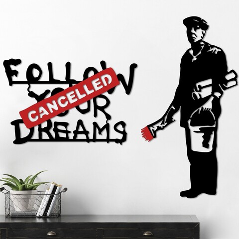 Decoratiune de perete, Banksy Metal 06, (Grosime: 1,5 mm), Alb/Rosu