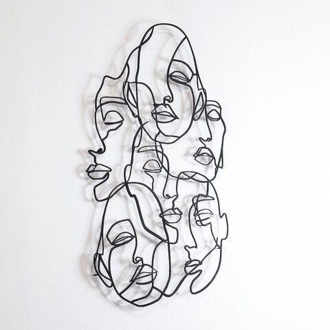 Decoratiune de perete, Faces Line Art- APT743 S, Dimensiune: 44 x 60 cm, Negru