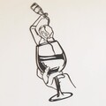 Decoratiune de perete, Glass of Wine Girl Line Art- APT749 L, Dimensiuni: 48 x 99 cm, Negru