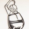 Decoratiune de perete, Glass of Wine Girl Line Art- APT749 L, Dimensiuni: 48 x 99 cm, Negru