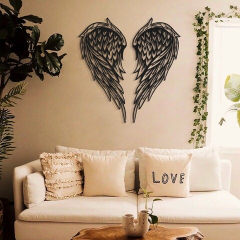 Decoratiune de perete, Angel Wings, Dimensiune: 32 x 70 cm (1 bucată), Negru