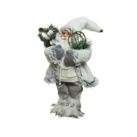 Decoratiune Santa w snow shoes, Decoris, H45 cm, poliester, alb