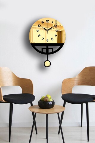 Ceas de perete decorativ, Vlnt108Al, Diametru: 39 cm, Aur/Negru