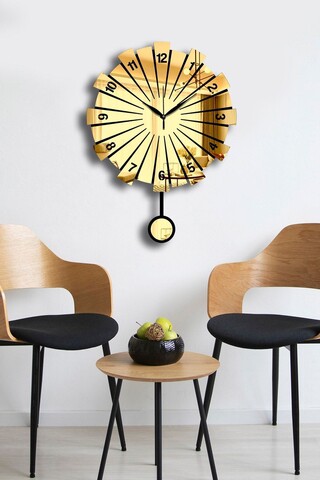 Ceas de perete decorativ, Vlnt111Al, Diametru: 39 cm, Auriu
