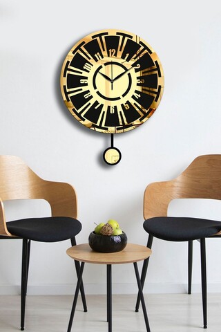 Ceas de perete decorativ, Vlnt114Al, Diametru: 39 cm, Aur/Negru
