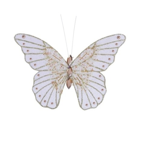 Decoratiune Butterfly, Decoris, 19x11.5 cm, alb/auriu