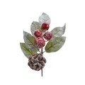 Decoratiune Pinecone w berries, Decoris, H18 cm, plastic/spuma, verde/rosu