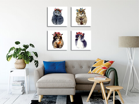 Tablou decorativ (4 Pieces), FRJ22, Rama de lemn, Multicolor