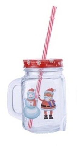 Cana cu pai Santa and Snowman high five, Decoris, 450 ml, sticla, multicolor