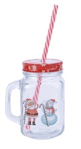 Cana cu pai Santa and Snowman, Decoris, 450 ml, sticla, multicolor