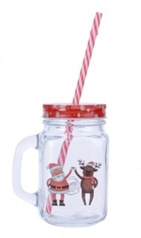 Cana cu pai Santa and Reindeer, Decoris, 450 ml, sticla, multicolor
