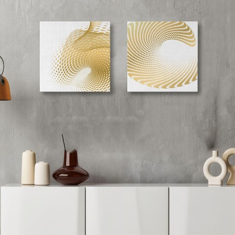 Set 2 tablouri decorative, ASR2-CNV25-1, Lemn, Aur/Alb