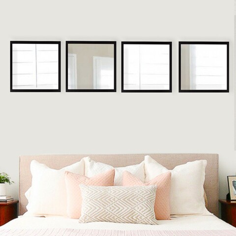 Set 4 oglinzi decorative, SETAYNA_065, Plastic laminat, Argintiu / Negru