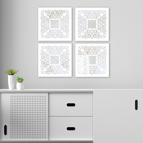 Set de oglinzi (4 Pieces), BYZ06833628, Model MDF tăiat cu laser (Grosime: 3 mm, Argintiu