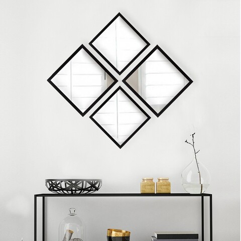 Set de oglinzi (4 Pieces), SETAYNA_042, Plastic laminat, Argintiu / Negru
