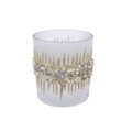 Suport lumanare Bead , Decoris, 9x10 cm, sticla, alb/auriu