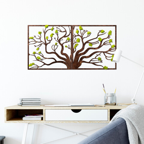 Decoratiune de perete, Tree 1, Dimensiuni: 90 x 1 x 44 cm, Verde/Maro