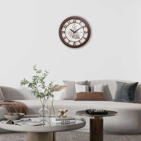 Ceas de perete decorativ, Hisar Sail, Dimensiune: 40 x 40 cm, Maro