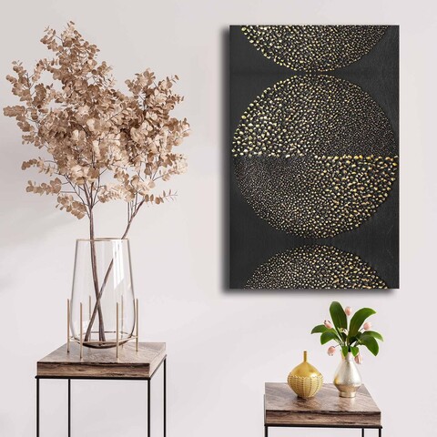 Tablou decorativ, 4570NISC-019, Lemn, Auriu / Alb / Negru