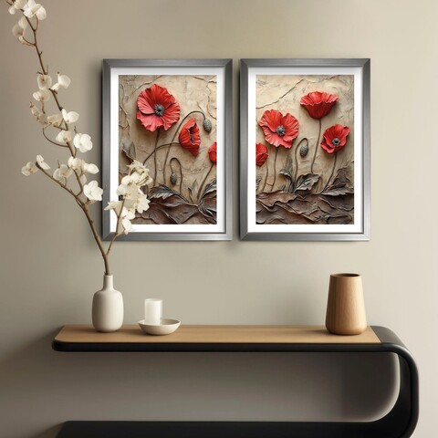 Set 2 tablouri decorative, 2Pantct-011, Cadru: 100% LEMN (Grosime: 1,9 cm), Multicolor