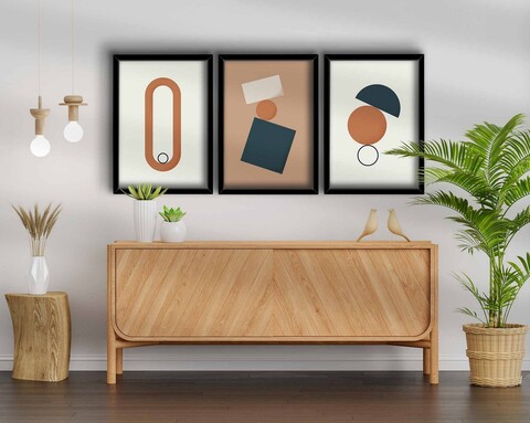Set 3 tablouri decorative, 3P3853NISCT-002, Lemn, Somon / Alb / Bleumarin