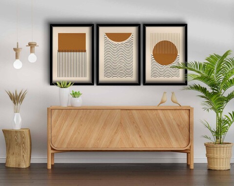 Set 3 tablouri decorative, 3P3853NISCT-004, Lemn, Maro / Bej / Negru