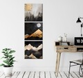 Set 3 tablouri decorative, FAH17, Cadru: 100% LEMN (Grosime: 2 cm), Auriu / Negru / Argintiu