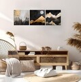 Set 3 tablouri decorative, FAH17, Cadru: 100% LEMN (Grosime: 2 cm), Auriu / Negru / Argintiu
