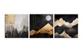 Set 3 tablouri decorative, FAH17, Cadru: 100% LEMN (Grosime: 2 cm), Auriu / Negru / Argintiu