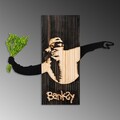 Decoratiune de perete, Banksy, Lățime: 69 cm, Negru / Nuc / Verde