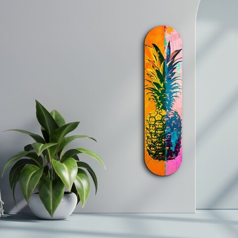 Tablou decorativ, Ananas Pink Orange| Glass Wall Art, Dimensiune: 20 x 80 cm, Multicolor