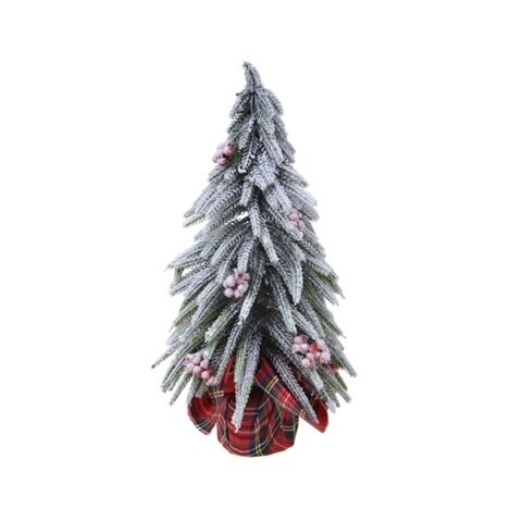 Decoratiune Mini Tree Snowy, Decoris, H20 cm, alb/rosu