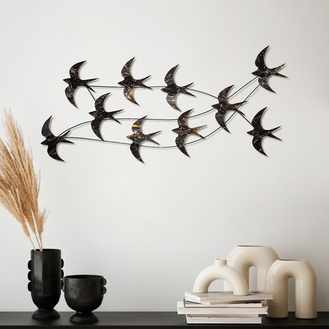 Decoratiune de perete, Flock of Swallows 3, Dimensiuni: 45 x 104 x 8 cm, Multicolor