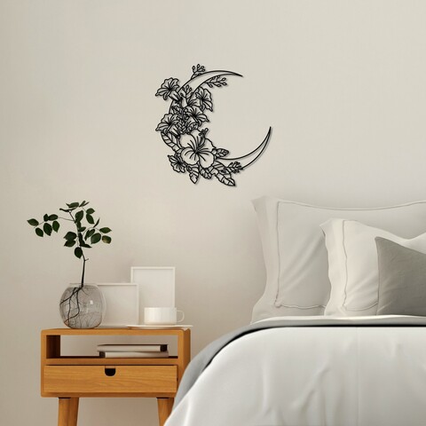 Decoratiune de perete, Flower Moon 1, Dimensiune: 50 x 47 cm, Negru