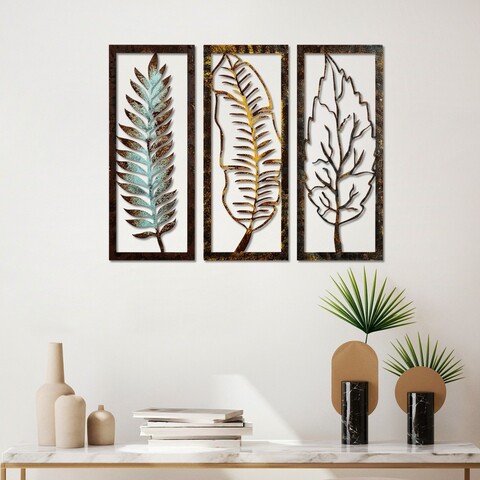 Decoratiune de perete, Leaf 35, Lățime: 55 cm Înălțime: 22 cm Adâncime: 1,5 cm (3 bucăți), Multicolor