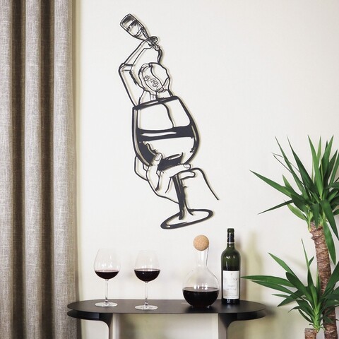 Decoratiune de perete, Glass of Wine Girl Line Art- APT749 M, Dimensiuni: 33 x 69 cm, Negru