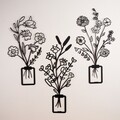 Decoratiune de perete, Flowers in Vase 3D, Dimensiune: 23 x 50 cm (1 bucată), Negru