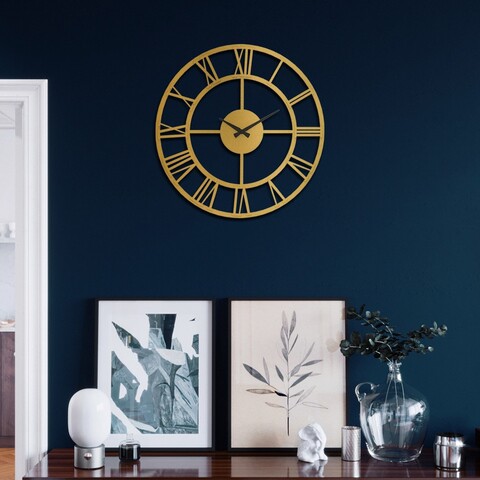 Ceas de perete, Roman Metal Wall Clock, Dimensiune: 49 x 49 cm, Auriu