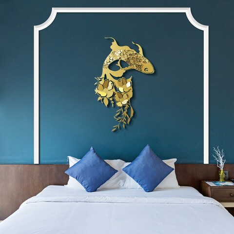Decoratiune de perete, Carpa Koi- APT748 L, Dimensiuni: 58 x 87 cm, Auriu