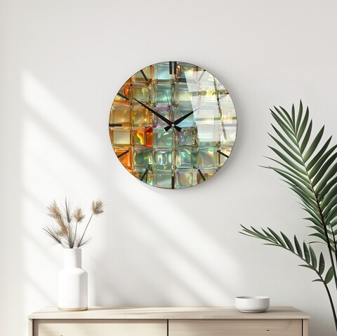 Ceas de perete decorativ din sticlă, Huhu336, Diametru: 40 cm (1 bucată), Multicolor