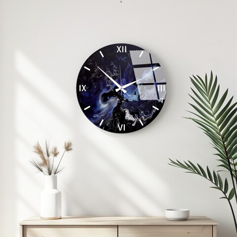 Ceas de perete decorativ din sticlă, Huhu344, Diametru: 40 cm (1 bucată), Multicolor