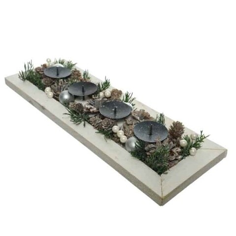 Decoratiune cu 4 suporturi pentru lumanari Pinecone, Decoris, 15x45,5x7 cm