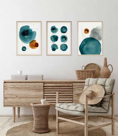 Set 3 tablouri decorative, Huhu117, Lemn masiv, Multicolor