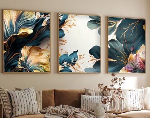 Set 3 tablouri decorative, Huhu217, Lemn masiv, Multicolor